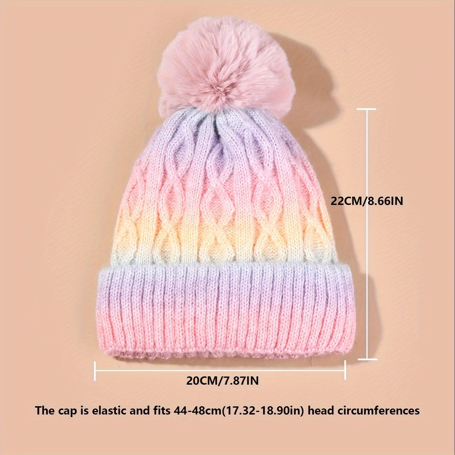 Bonnet Lana Arc-en-Ciel pour Filles - Chapeau Tricoté avec Pompon et Matériau Épais pour l'Hiver
