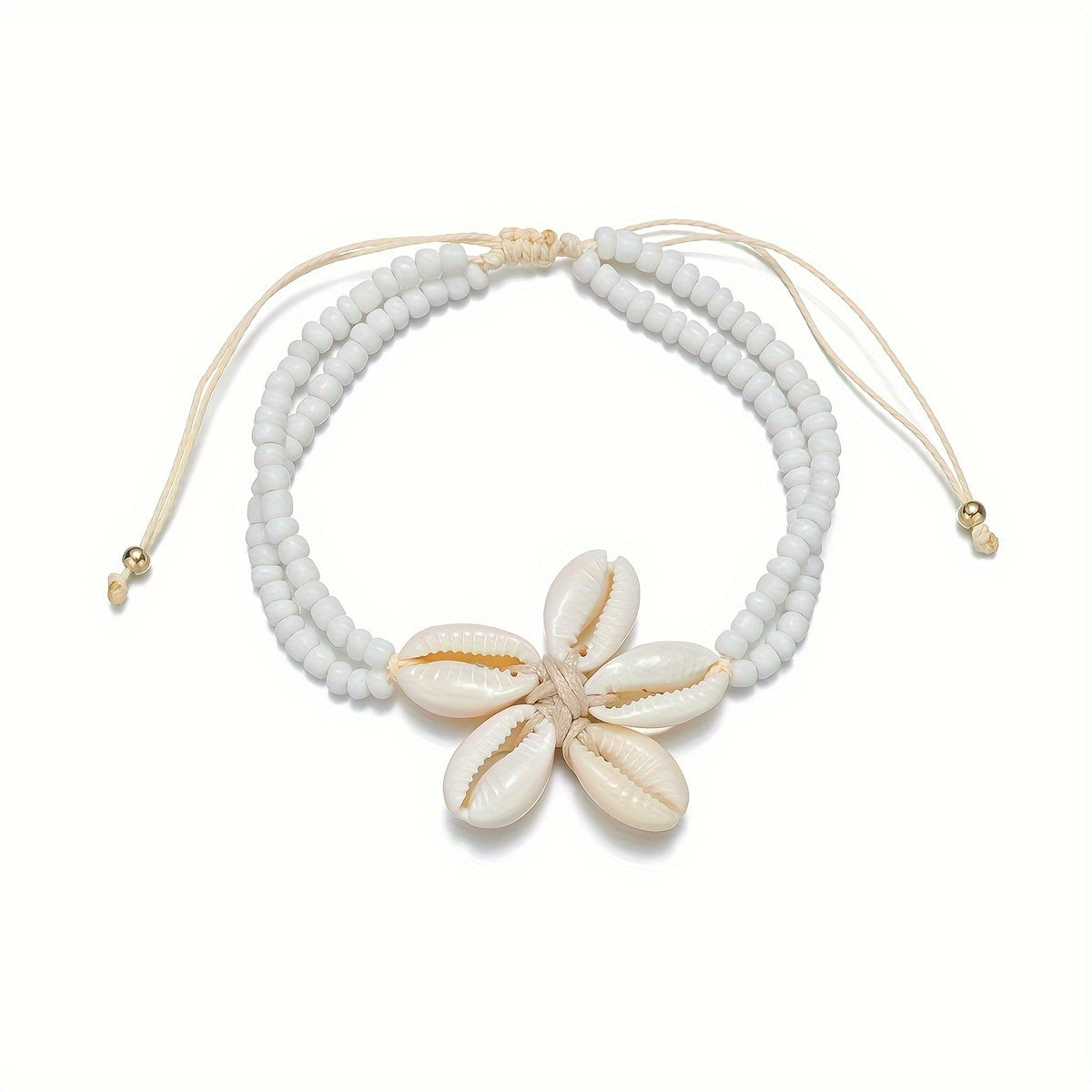 Bracelet de Cheville Bohémien avec Fleur en Coquillage - Accessoire Élégant pour l'Été et les Vacances