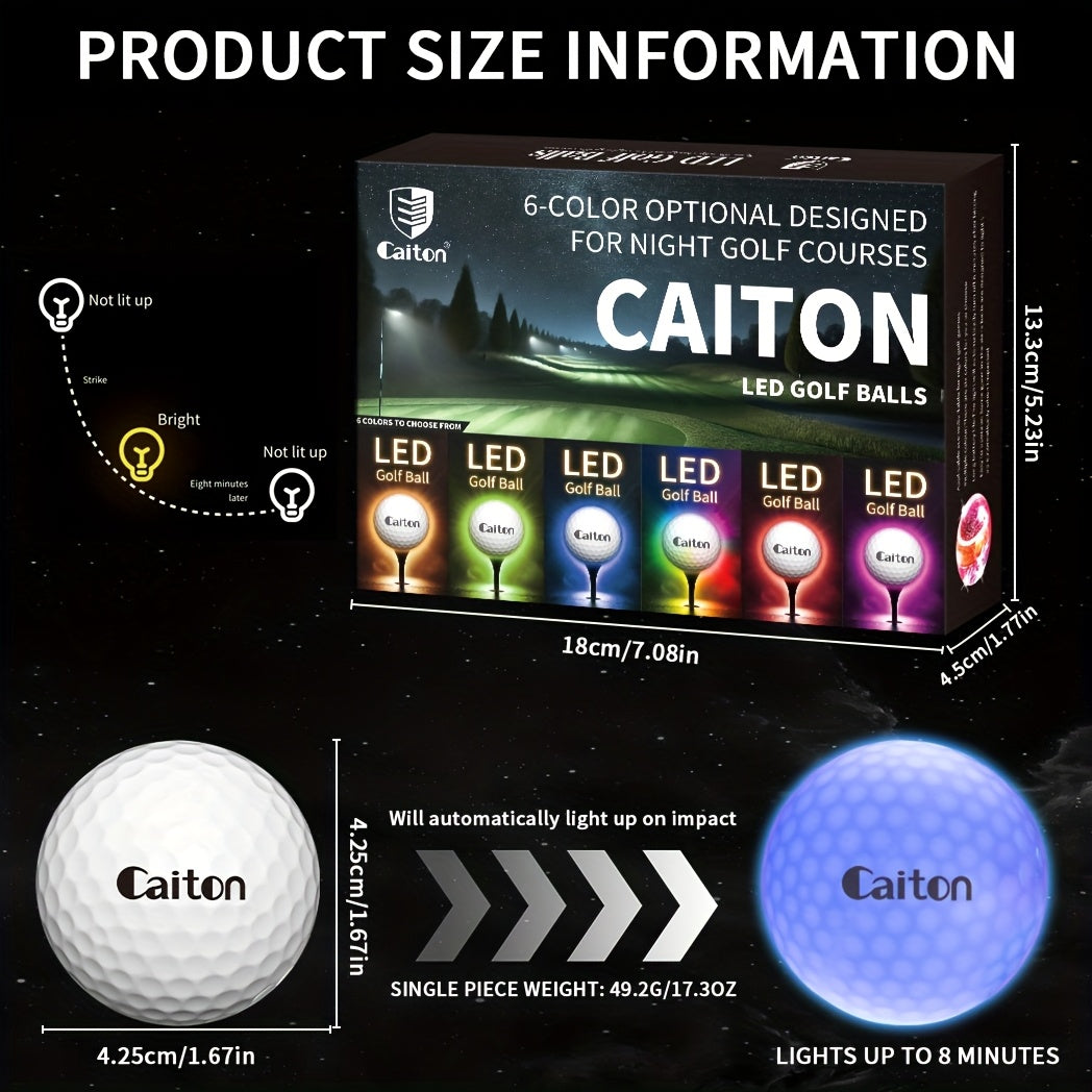 Caiton – Pack de 6 balles de golf LED avec capteur | Balles de golf lumineuses | Pour le golf de nuit, les fêtes et les idées de cadeaux