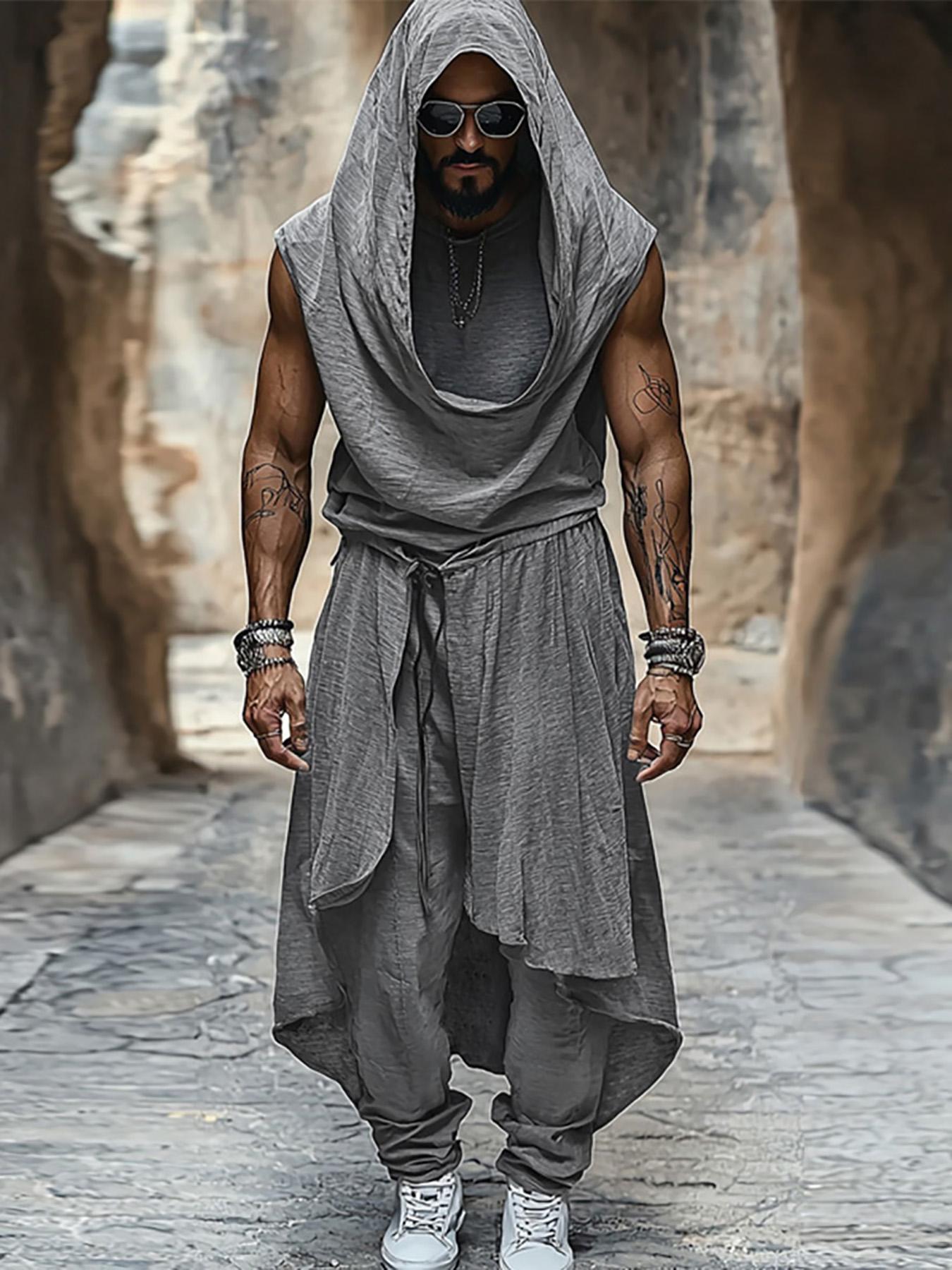 Ensemble Mi-Long pour Hommes – Gilet Sans Manches et Pantalon Baggy