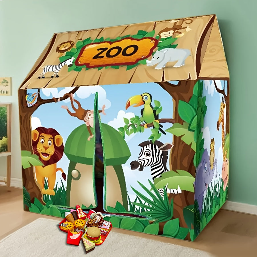 Tente de Jeu Safari Jungle - Maison de Jeu Thème Animaux avec Jouets de Pack Burger