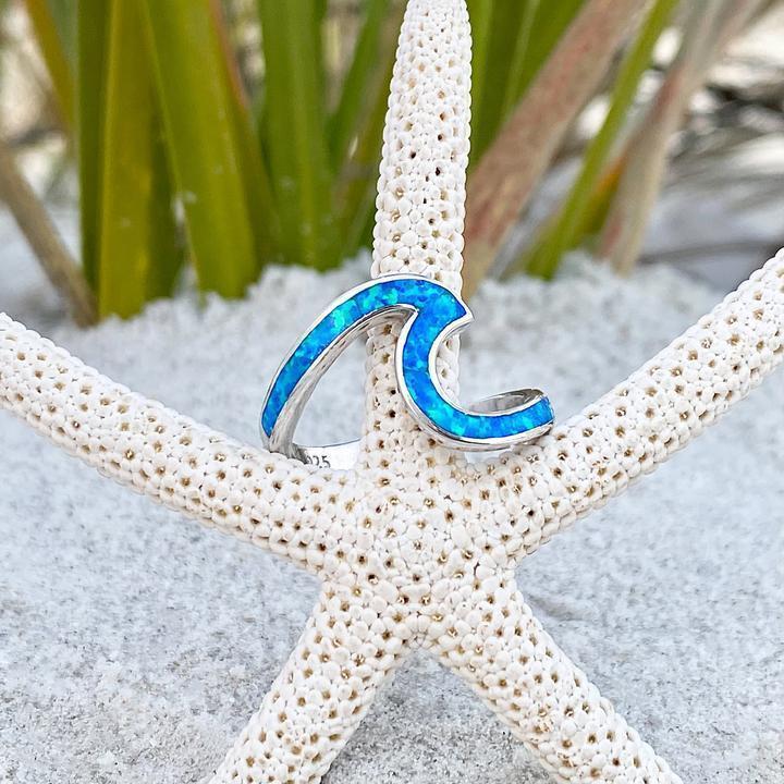 Bague des vagues océaniques en opale et argent – Livia