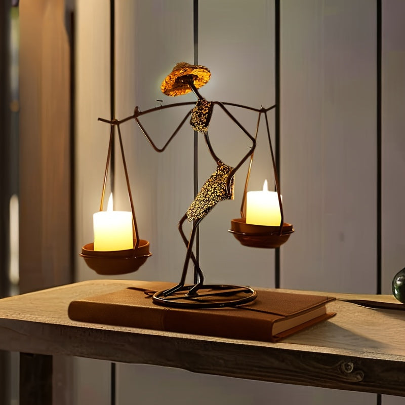 Bougeoir Créatif en Forme d'Équilibre – Décoration de Table Artistique en Fonte pour une Ambiance Chaleureuse