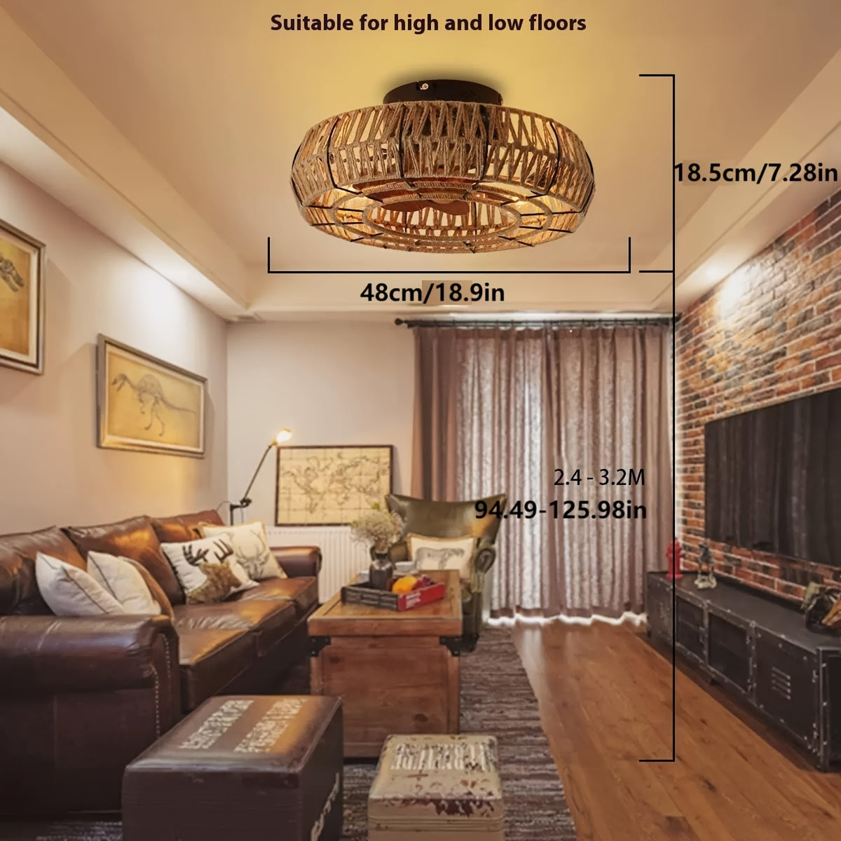 Ventilateur de Plafond en Rotin Tissé à la Main – Style Zen et Fonctionnalité