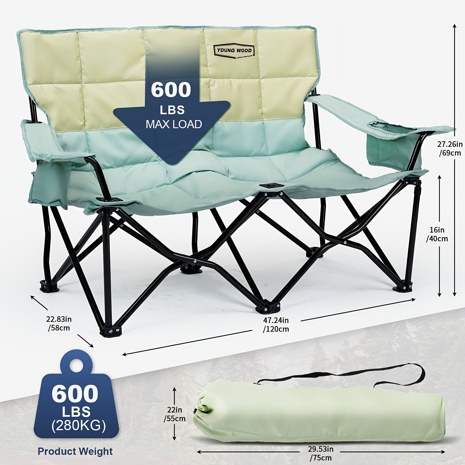 CampEase Fauteuil de Camping Loveseat – Confort Luxueux pour Deux