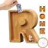 Tirelire TreasureNest | Tirelire en bois personnalisée avec des motifs de lettres de l'alphabet