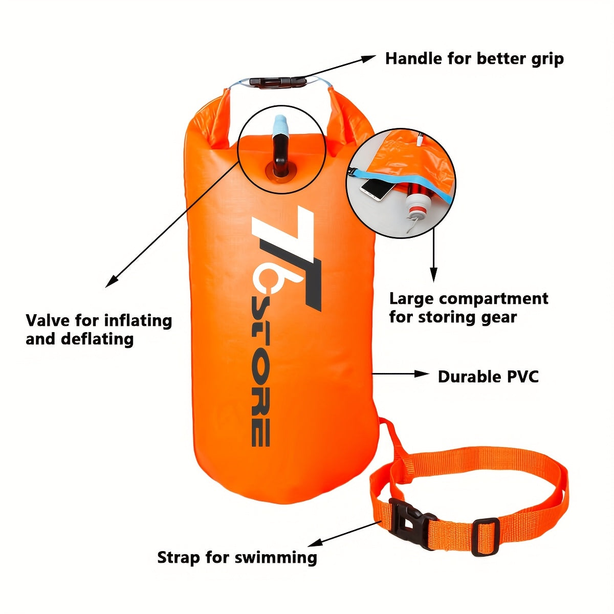 Bouée de Natation Étanche de 20L avec Espace de Rangement – Sûre et Pratique pour la Natation en Eau Libre