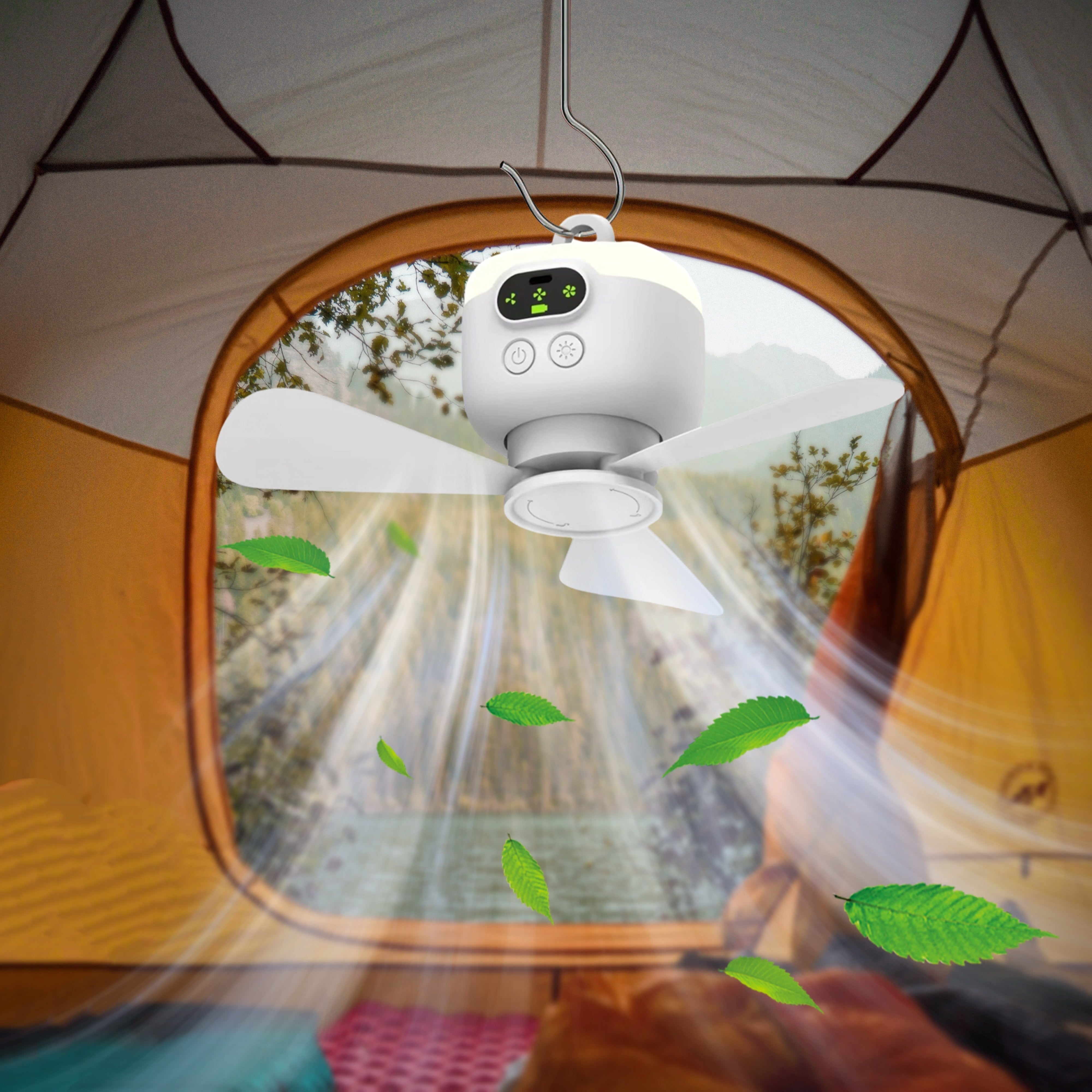 Ventilateur de Camping Portable avec Éclairage – Rechargeable et Télécommande pour l'Extérieur