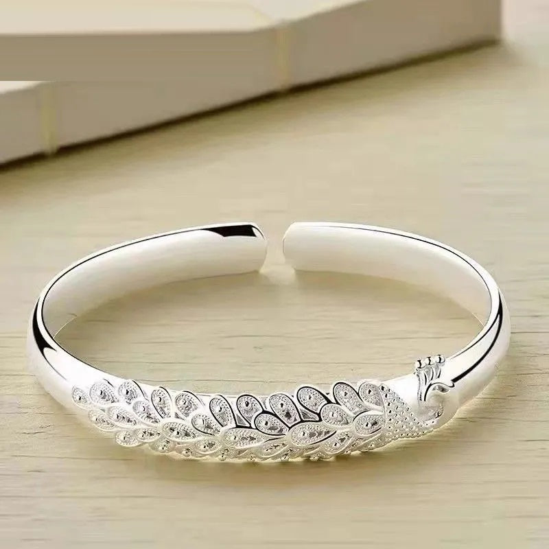 Bracelet en argent sterling avec charme paon