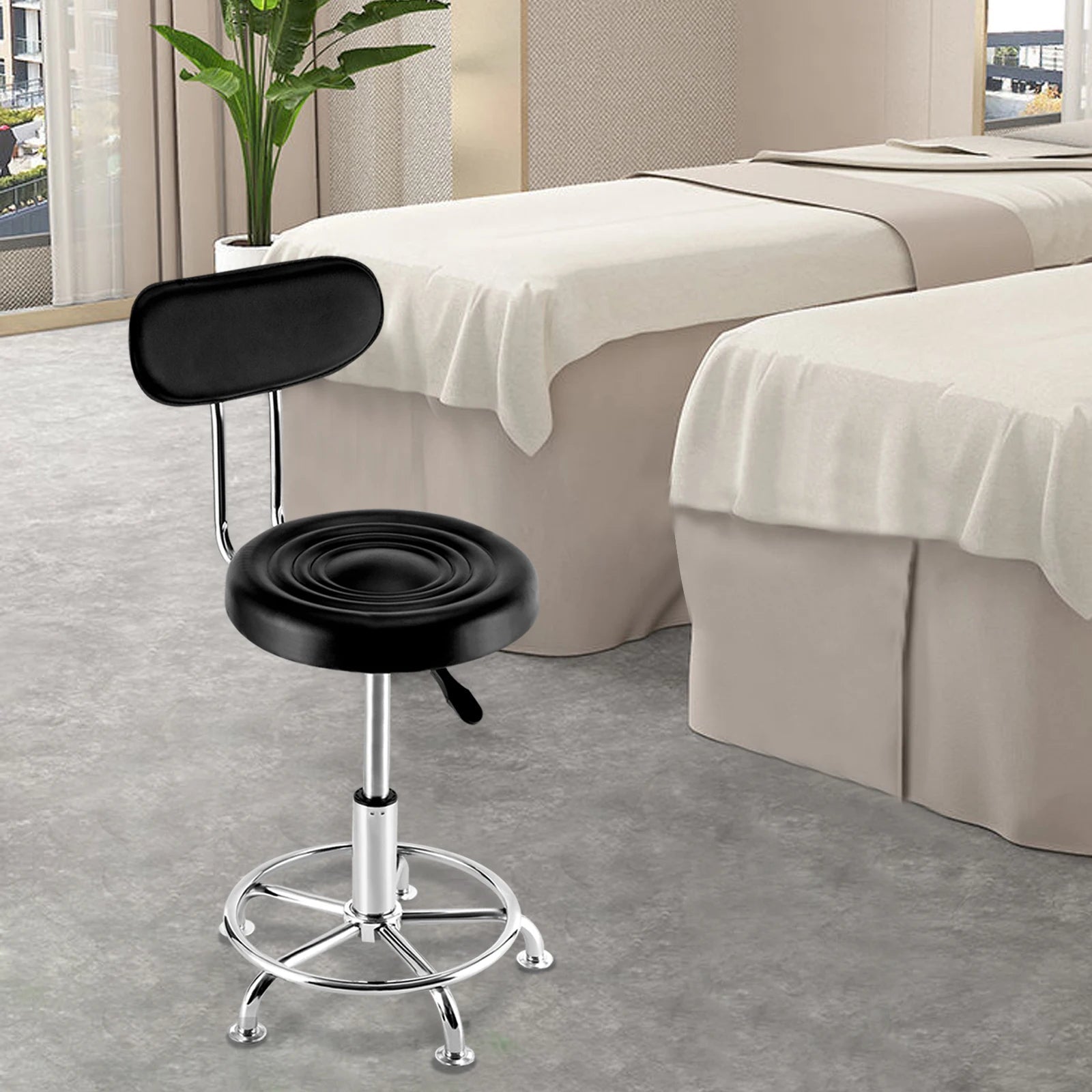 Tabouret d'atelier pivotant – Siège de garage hydraulique réglable avec dossier et repose-pieds