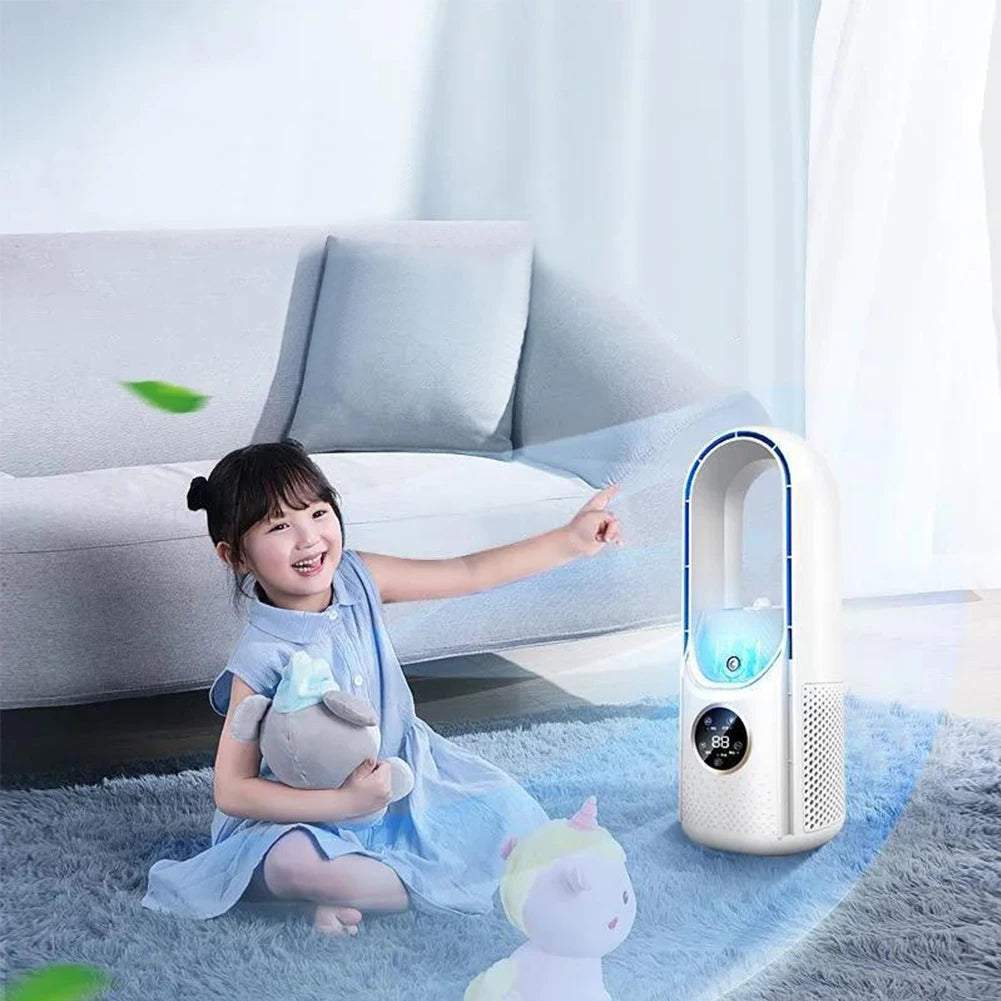 202Portable Airco - Climatisation Portable Silencieuse - Alimentée par USB - 6 Vitesses - Pour la Maison, le Bureau & les Voyages - Blanc/Bleu