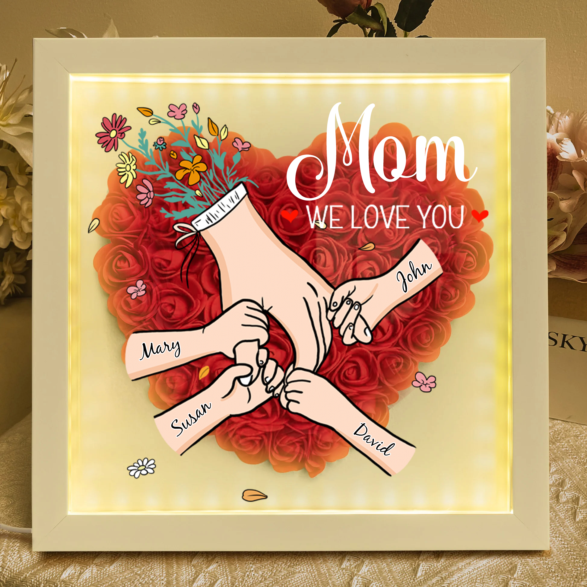 FloraFrame | Ajoutez vos noms et un message d'amour pour rendre ce cadeau aussi spécial que votre lien avec maman