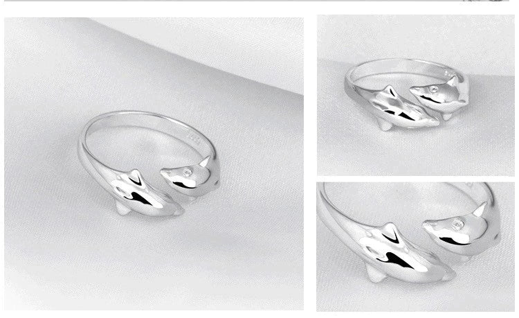 Bague en argent avec deux dauphins