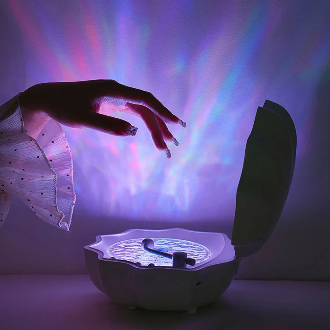 AquaAura Lampe coquillage Haut-parleur | Haut-parleur Bluetooth portable avec projection immersive de vagues et éclairage d'ambiance