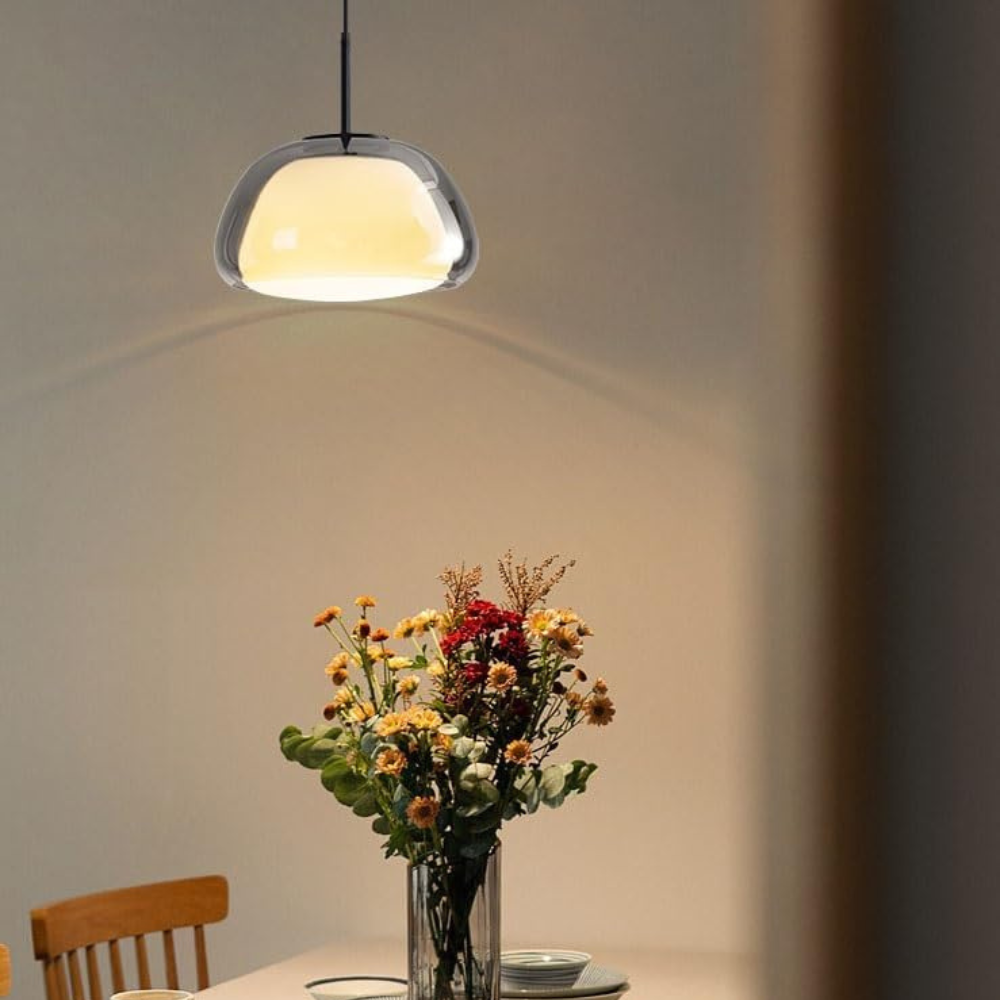 Suspension en Verre | Design Moderne | Câble Réglable 120cm | Douille E27 | Le Dôme Cristallin | Convient pour Salons, Salles à Manger ou Cuisines | Parfait pour Intérieurs Modernes et Minimalistes