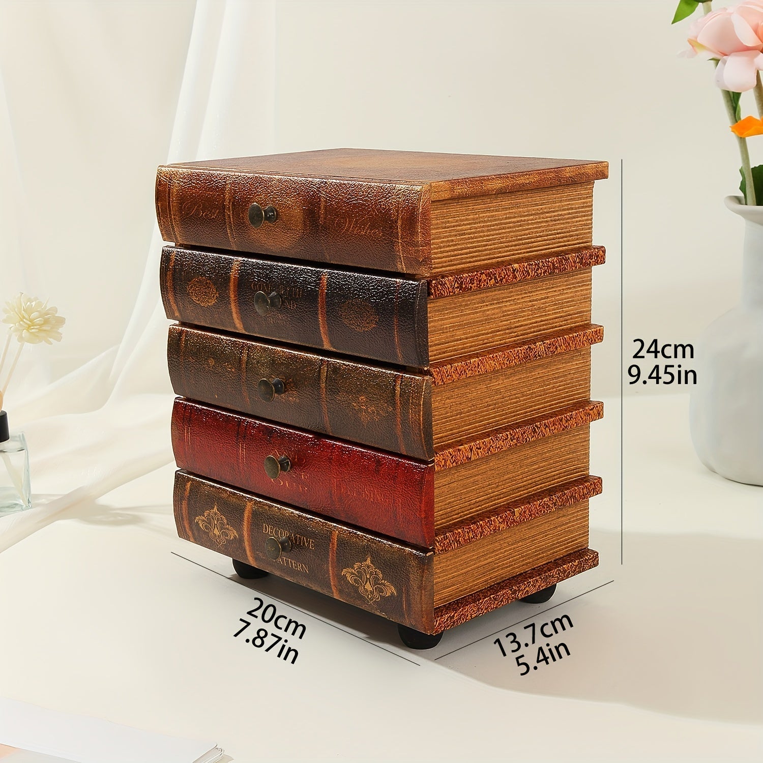 Boîte de Rangement en Forme de Livre Classique avec Cinq Tiroirs – Organisation Intemporelle pour la Maison et le Bureau