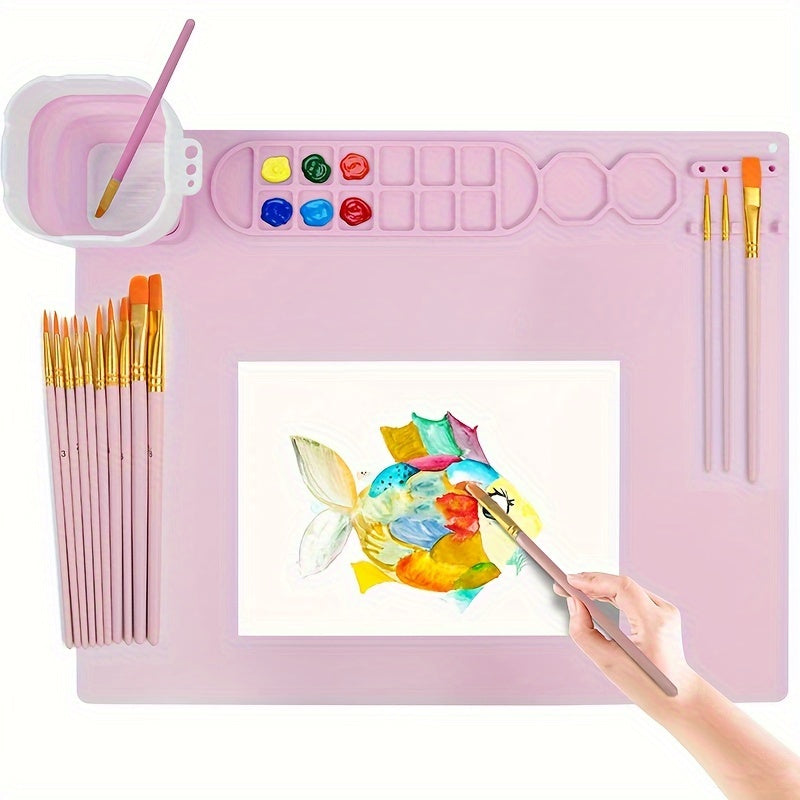 Tapis de Peinture en Silicone avec Palette et Support de Pinceaux – Durable et Flexible