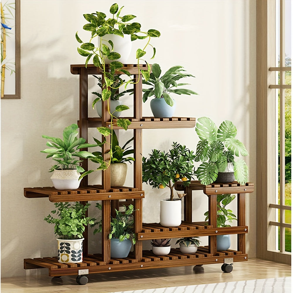 Support de Plantes en Bois Robuste à 6 Niveaux – Traitement Carbonisé
