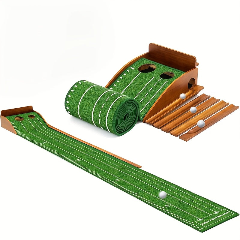 SIYA – Tapis de Putting de Golf avec Retour Automatique de Balle | Tapis de Putting avec Base en Bois | Tapis d'Entraînement de Luxe pour Intérieur et Extérieur