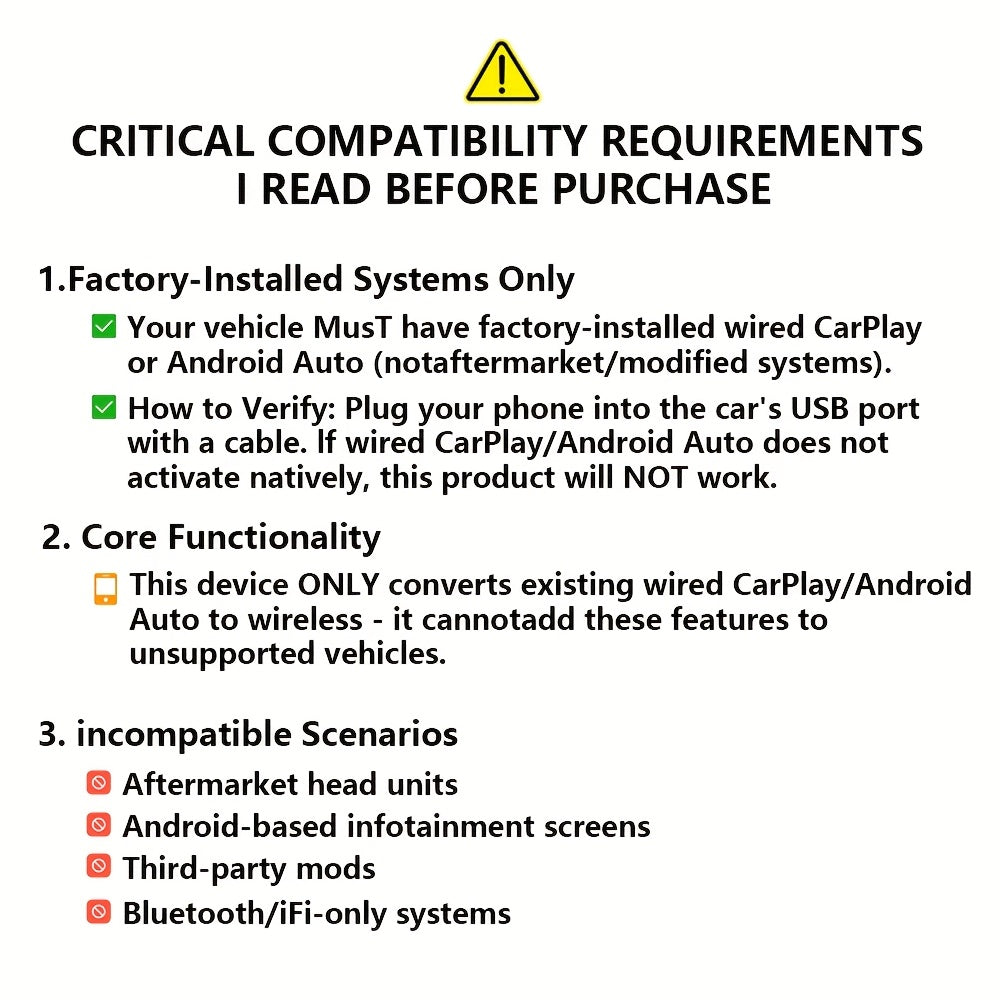 Adaptateur CarPlay & Android Auto Sans Fil 2-en-1 – Plug & Play Connexion Rapide
