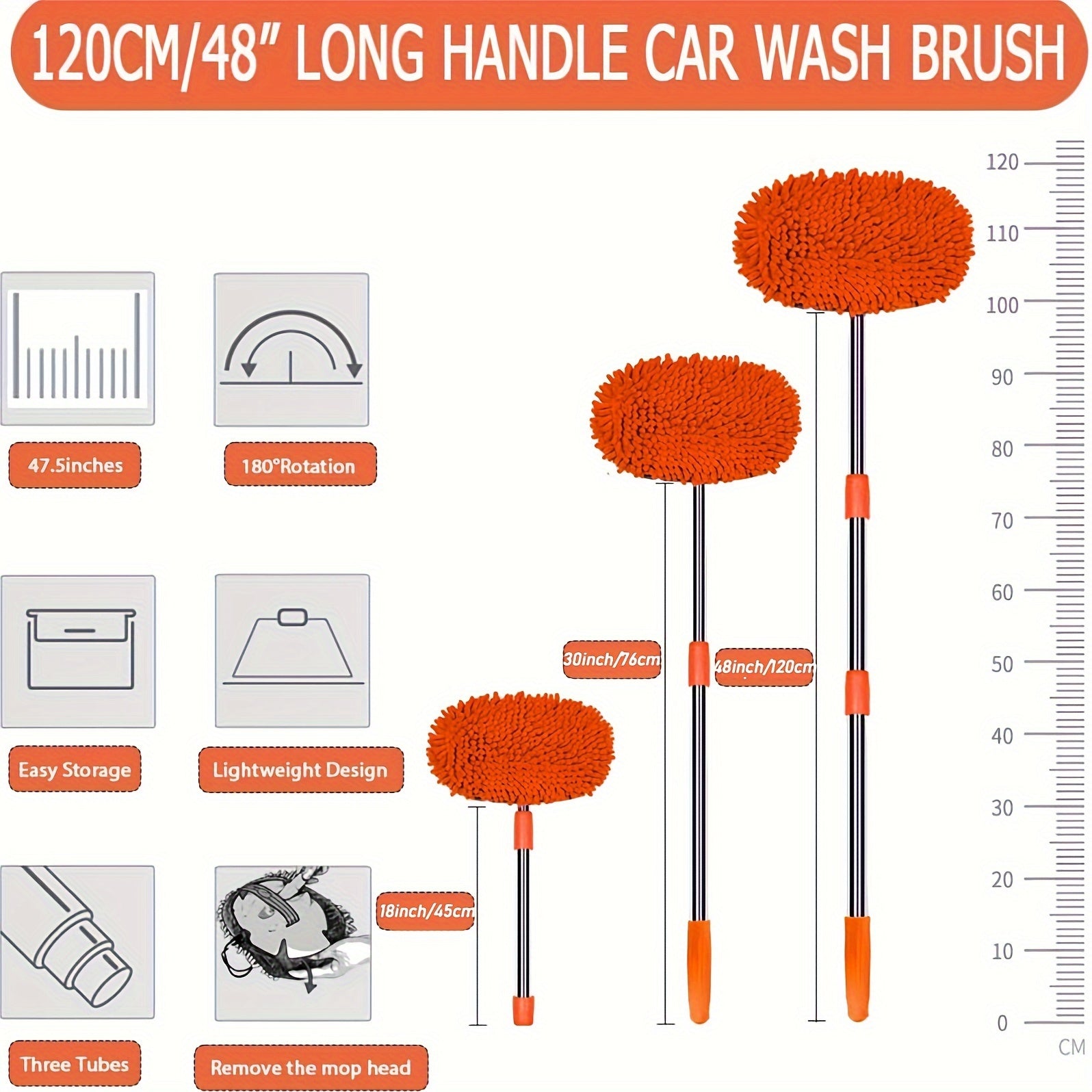 Brosse de Lavage Auto en Microfibre avec Long Manche – Tête de Mop Amovible pour un Nettoyage Sans Rayures