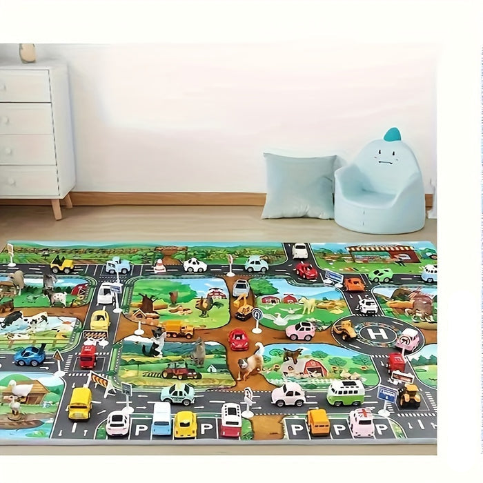 Tapis de Jeu Enfant avec Thème Ferme et Circulation - DuoPlay