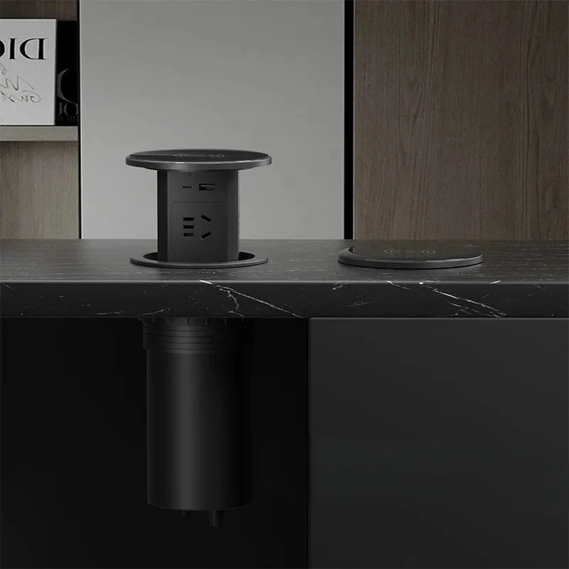 Tour de Prise de Bureau Automatique – Hub Électrique Caché avec USB-C, Charge Sans Fil & Support de Prise Mondiale