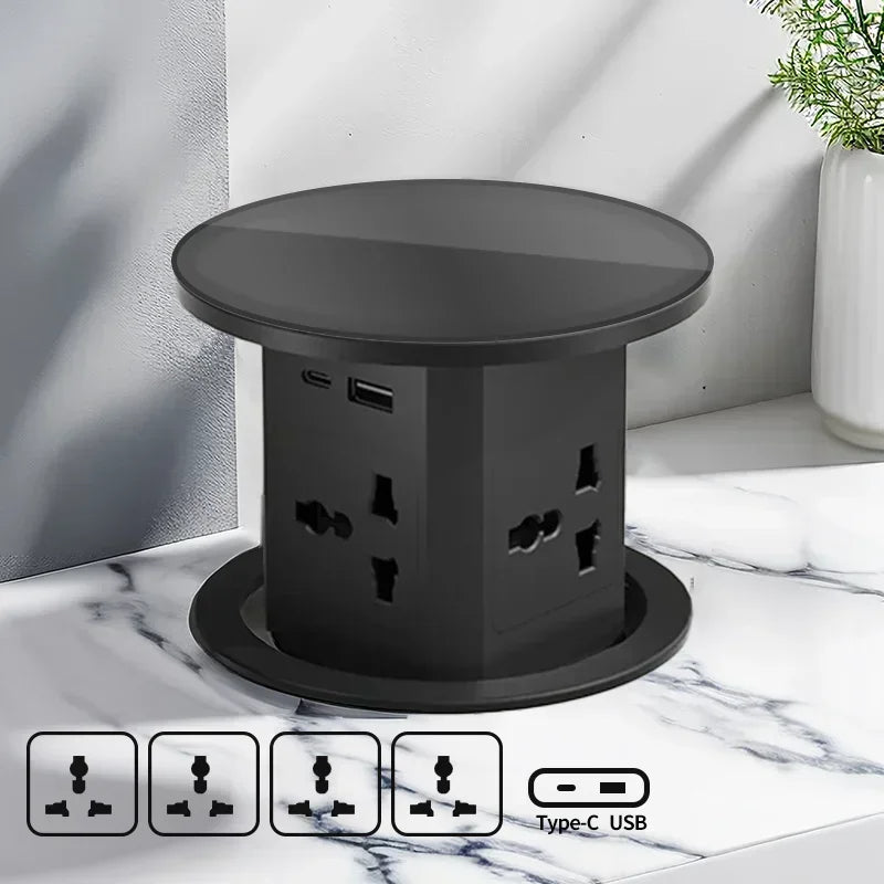Tour de Prise de Bureau Automatique – Hub Électrique Caché avec USB-C, Charge Sans Fil & Support de Prise Mondiale