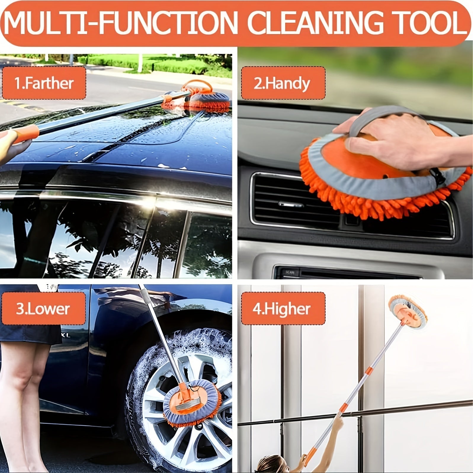 Brosse de Lavage Auto en Microfibre avec Long Manche – Tête de Mop Amovible pour un Nettoyage Sans Rayures