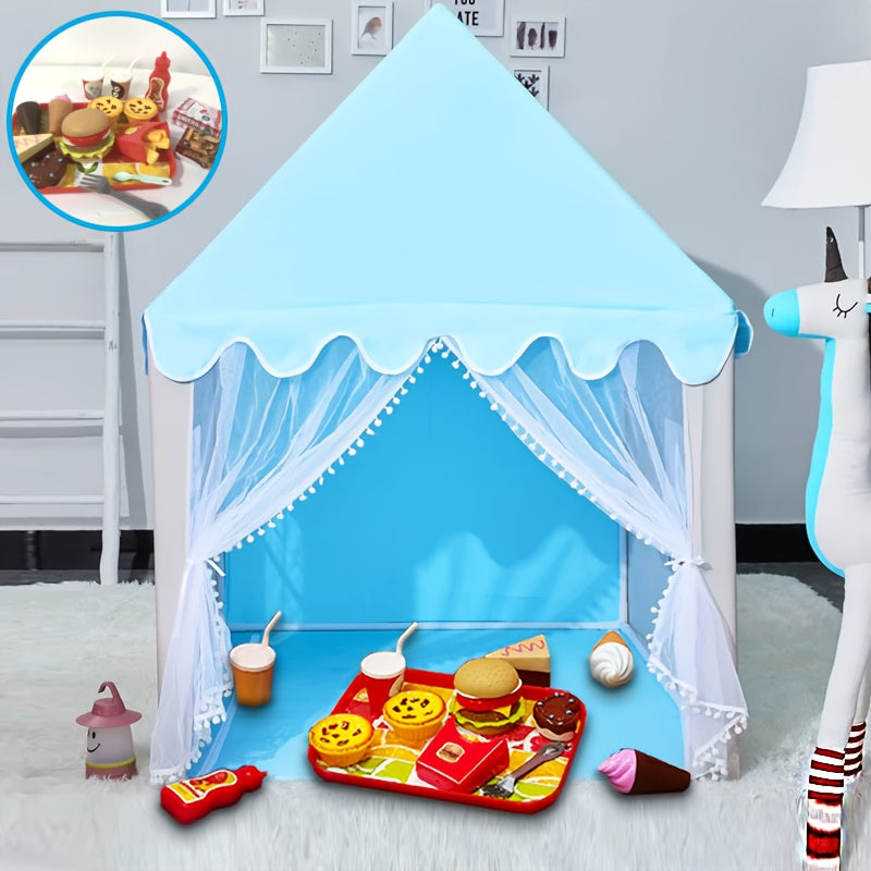 Tente de Jeu pour Enfants – Maison de Princesse Bleue Joyeuse avec Ensemble de Jeu de Burger pour des Heures de Plaisir