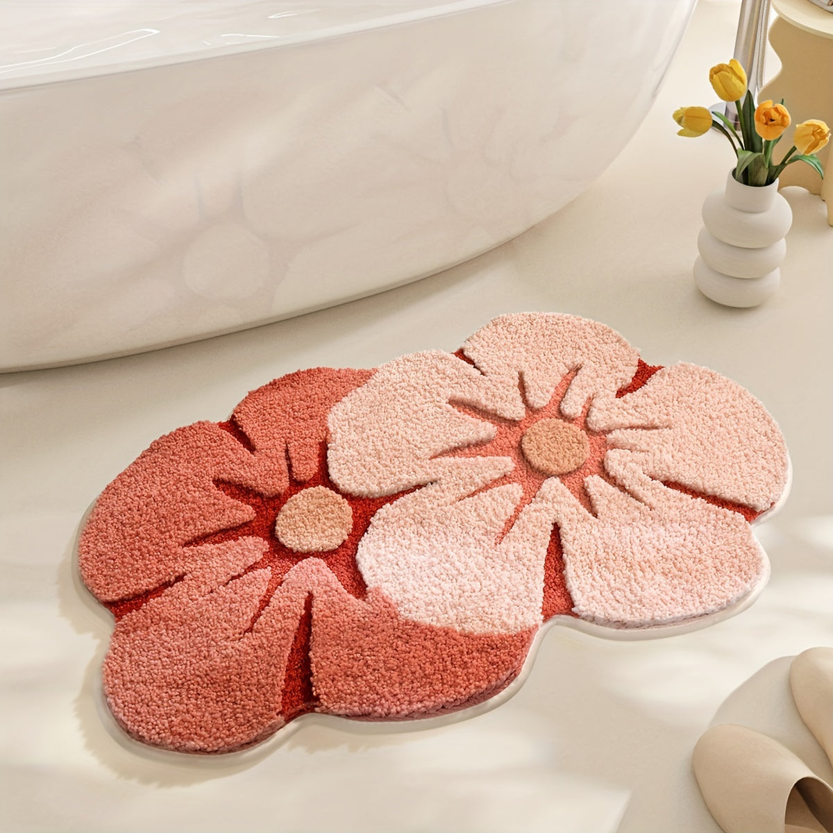 Tapis de Salle de Bain Fleurs Douces – Absorbant et Doux pour un Confort Supplémentaire