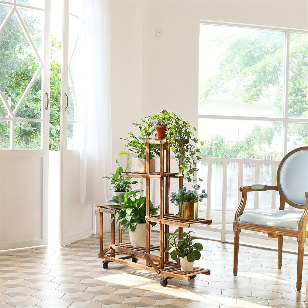 Support de Plantes en Bois Robuste à 6 Niveaux – Traitement Carbonisé