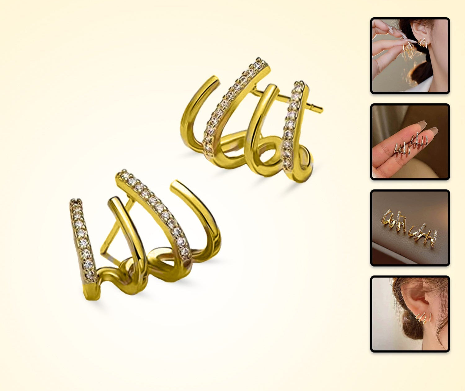 Boucles d'oreilles Illusion avec Quatre Créoles et Zirconia - Zarvia