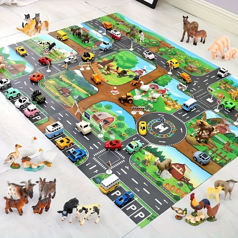 Tapis de Jeu Interactif Aventure – Découvrez la Ferme et la Circulation avec des Jouets