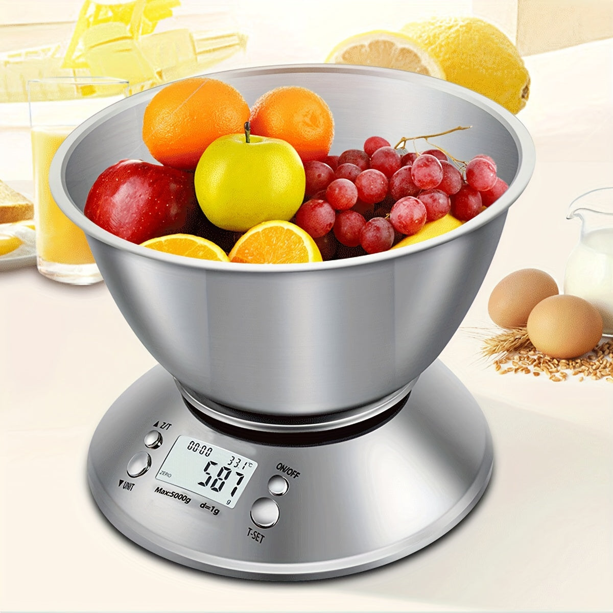 Balance de Cuisine Numérique avec Plateau en Acier Inoxydable – Précision avec Capteur de Température et Fonction Minuteur pour la Pâtisserie et la Cuisine