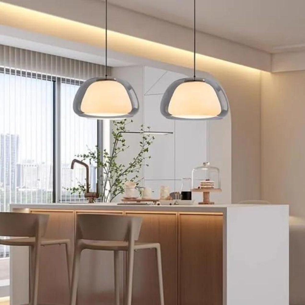 Suspension en Verre | Design Moderne | Câble Réglable 120cm | Douille E27 | Le Dôme Cristallin | Convient pour Salons, Salles à Manger ou Cuisines | Parfait pour Intérieurs Modernes et Minimalistes