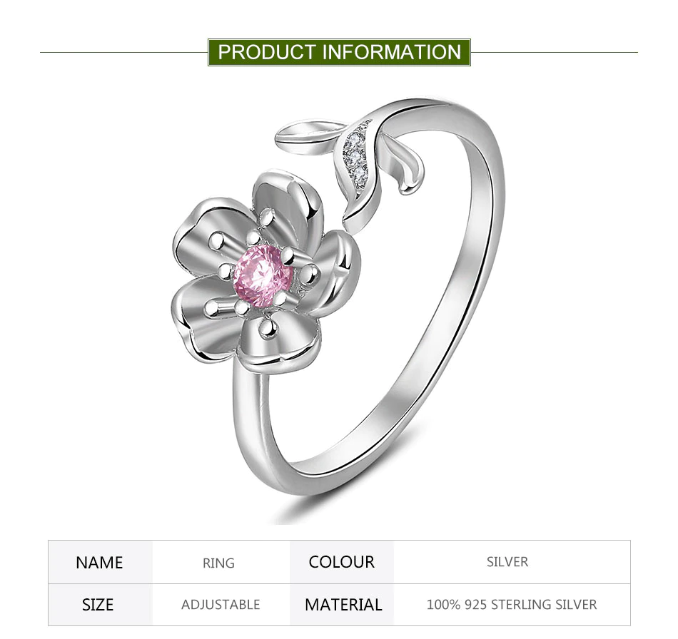 Bague à fleurs ajustable en argent 925
