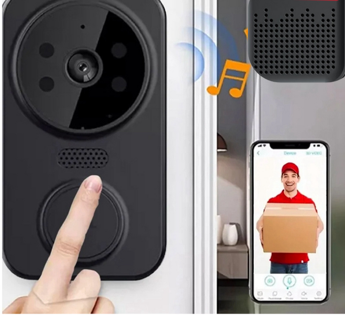 Sonnette Wi-Fi Intelligente Noire avec Caméra – Noctiq