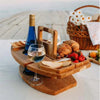 Table de Pique-Nique en Bois Pliable pour Vin – Plateau Rond de Snack Extérieur avec Porte-Gobelets pour un Dîner Al Fresco Élégant