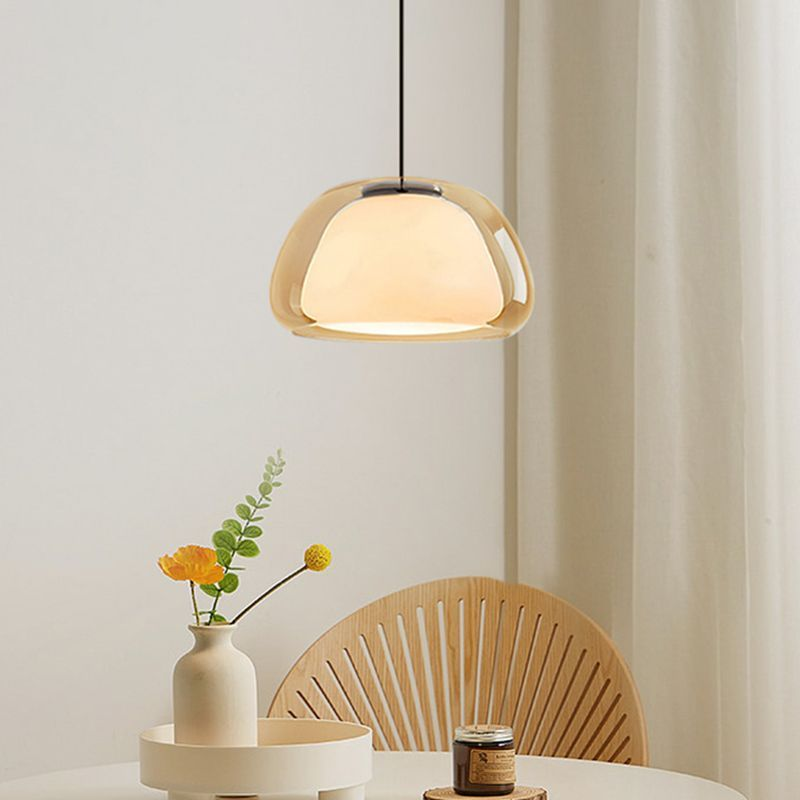 Lustre en Gelée Moderne – Abat-jour en Verre Blanc Élégant avec Longueur Suspendue Ajustable