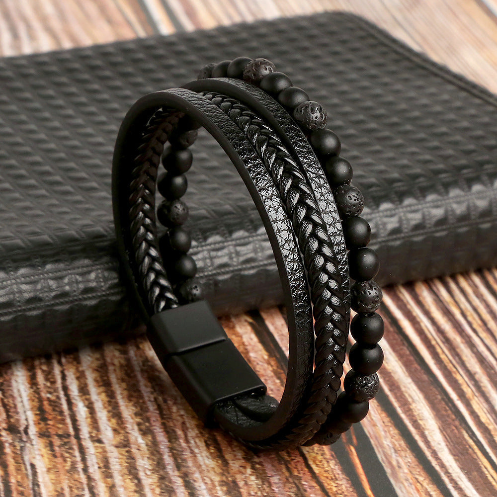 Voici la traduction en français : Ensemble de bracelets en cuir pour hommes - Bracelet