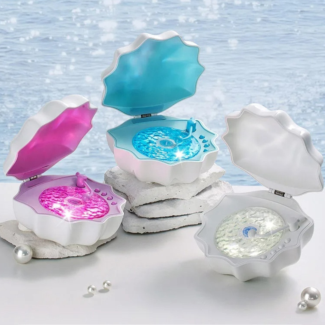 AquaAura Lampe coquillage Haut-parleur | Haut-parleur Bluetooth portable avec projection immersive de vagues et éclairage d'ambiance