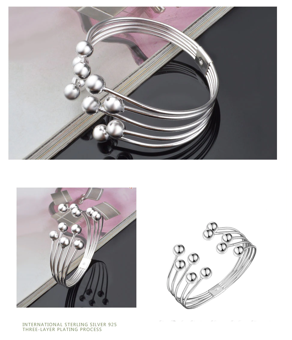 Bracelet à perles larges en argent 925