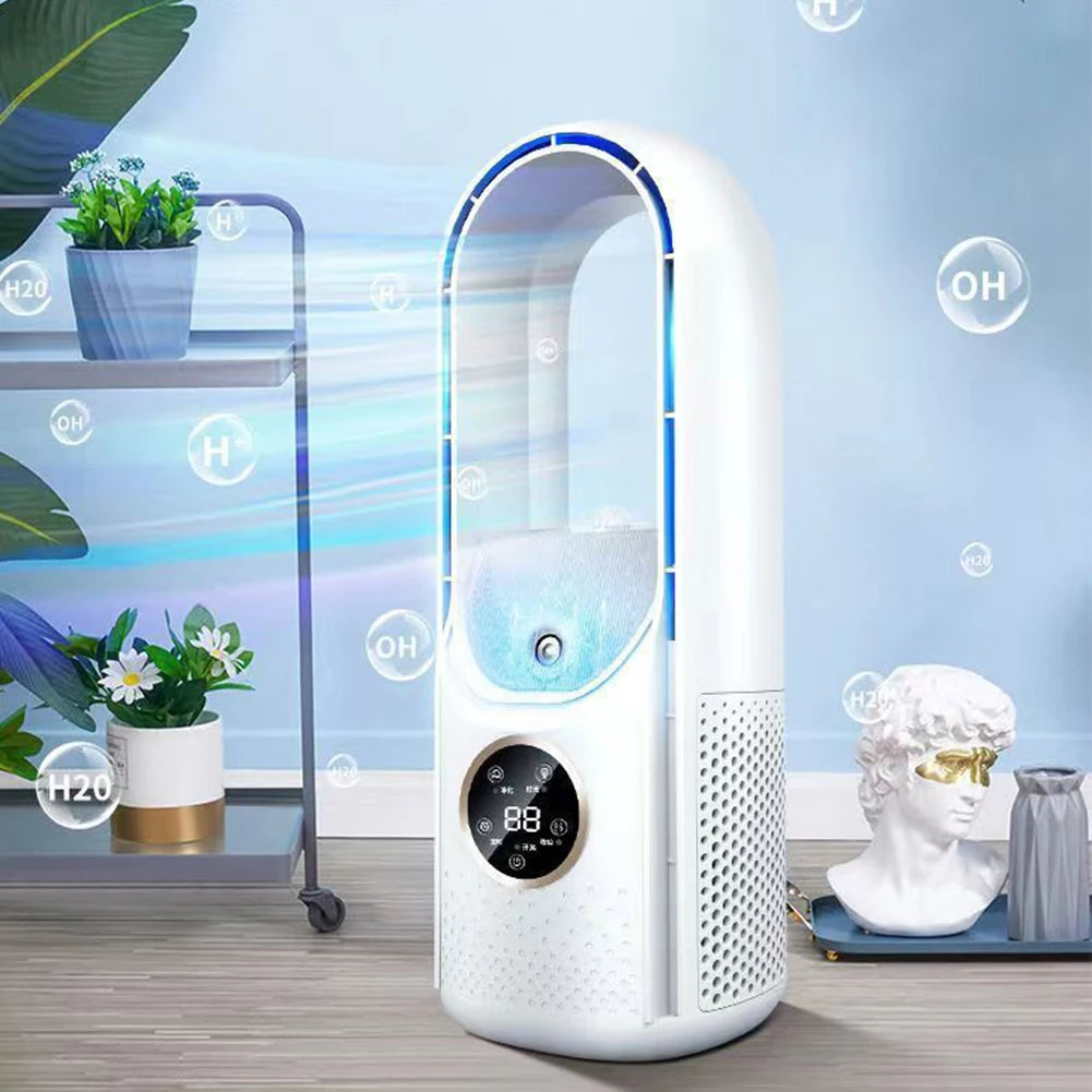 202Portable Airco - Climatisation Portable Silencieuse - Alimentée par USB - 6 Vitesses - Pour la Maison, le Bureau & les Voyages - Blanc/Bleu