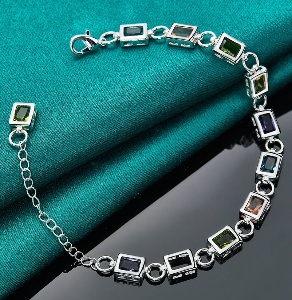 Bracelet en argent zircon multicolore
