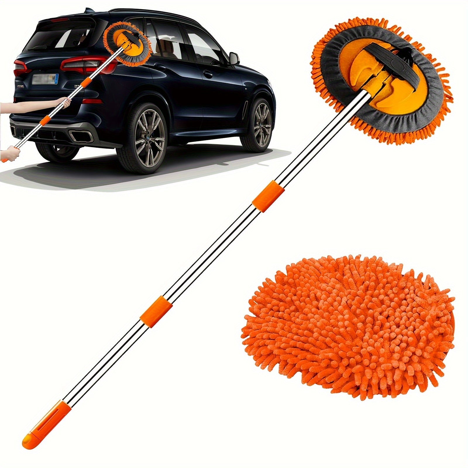 Brosse de Lavage Auto en Microfibre avec Long Manche – Tête de Mop Amovible pour un Nettoyage Sans Rayures