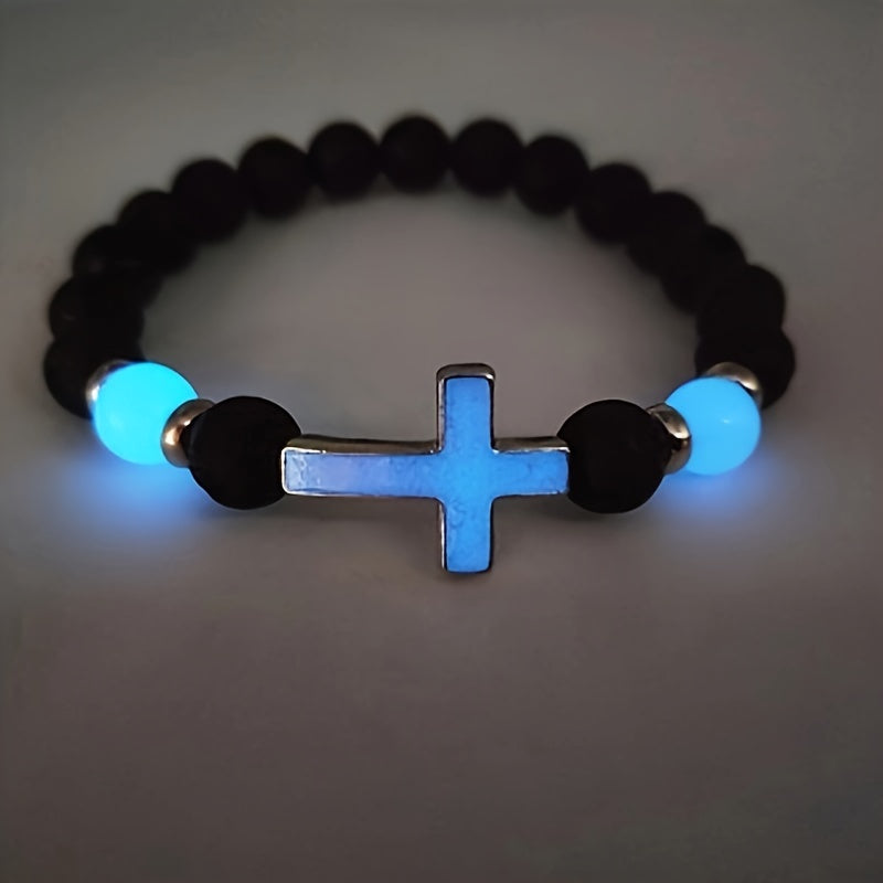 Bracelet Kralen Lumineuse dans le Noir avec Croix - Pour un Style Unique