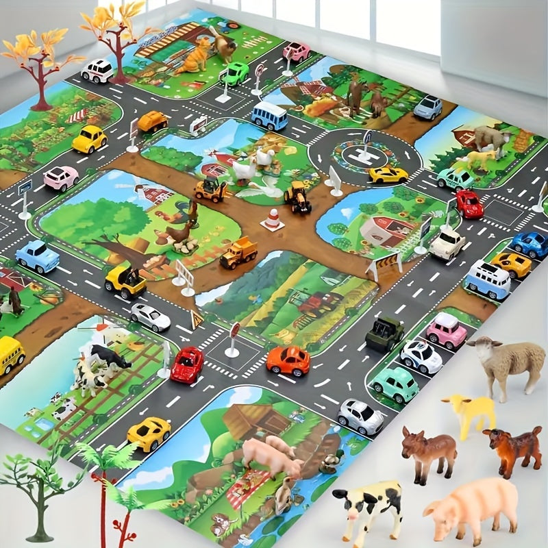 Tapis de Jeu Interactif Aventure – Découvrez la Ferme et la Circulation avec des Jouets