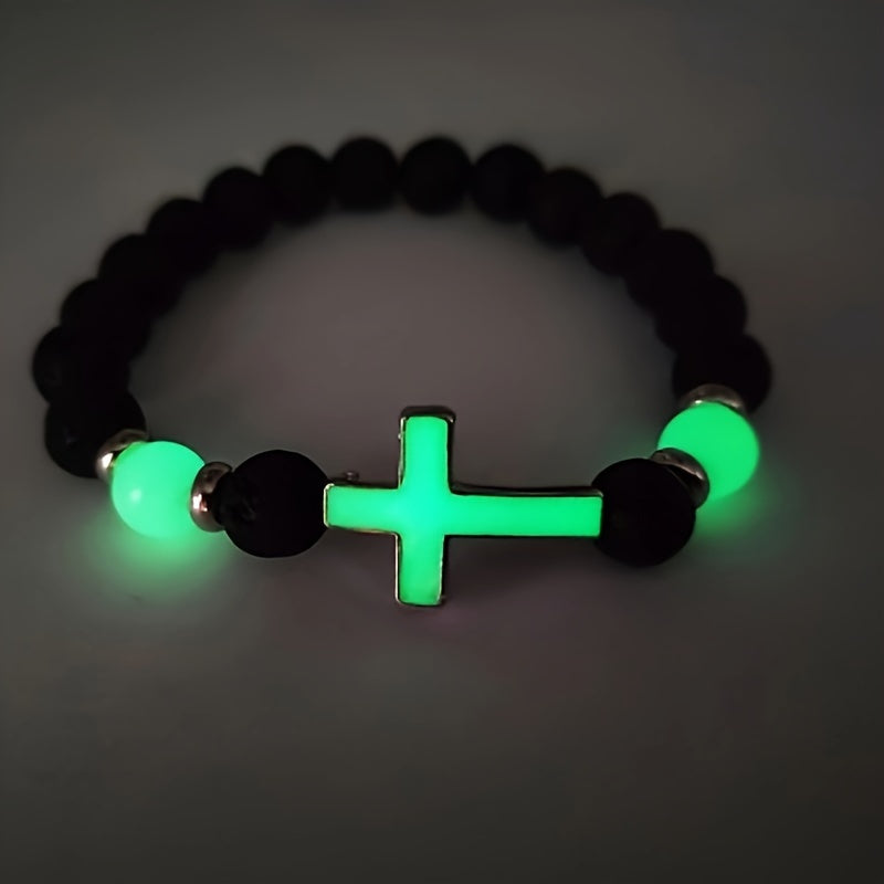 Bracelet Kralen Lumineuse dans le Noir avec Croix - Pour un Style Unique