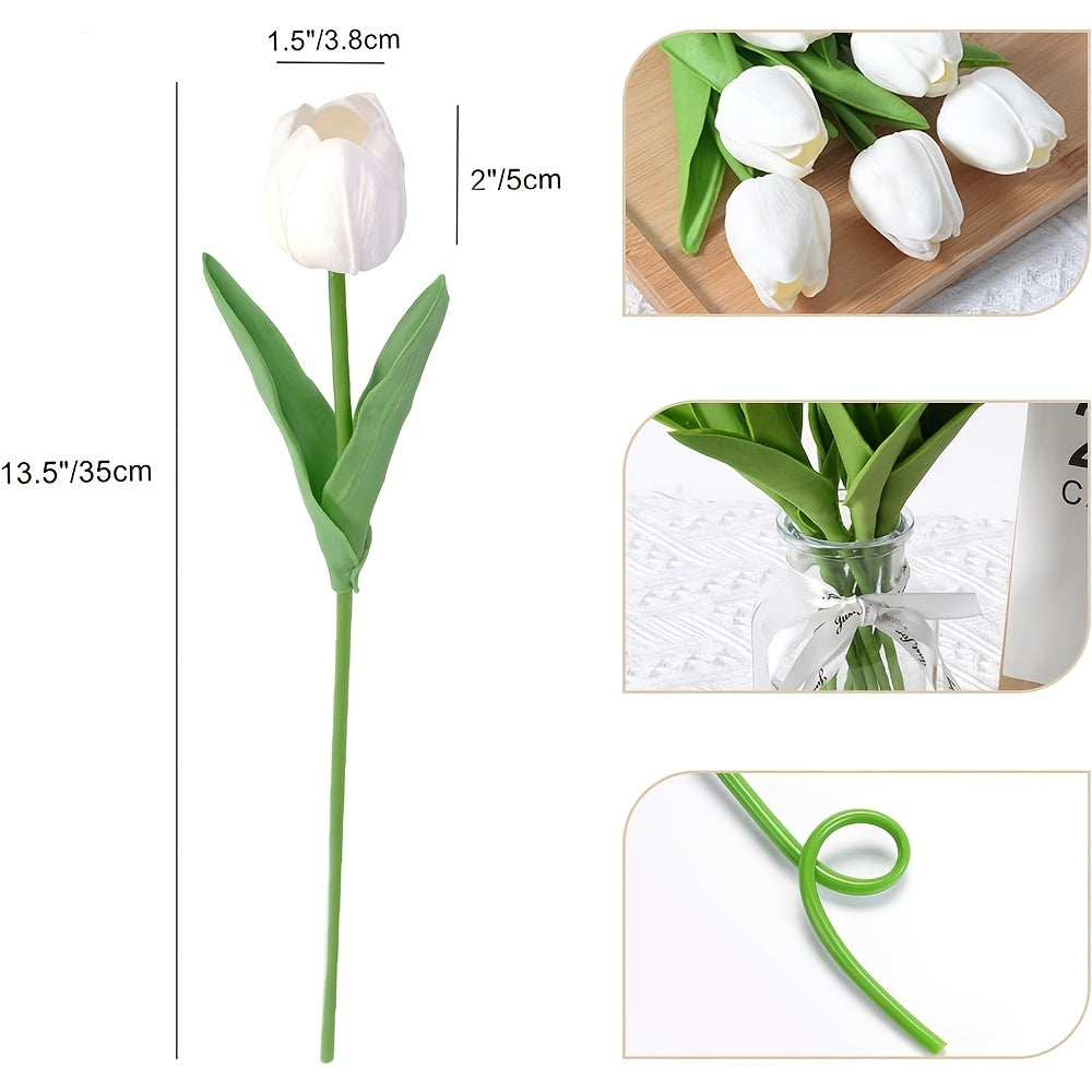 Ensemble de 10 Tulipes Blanches Artificielles – Parfait pour les Mariages, la Photographie et la Décoration Intérieure